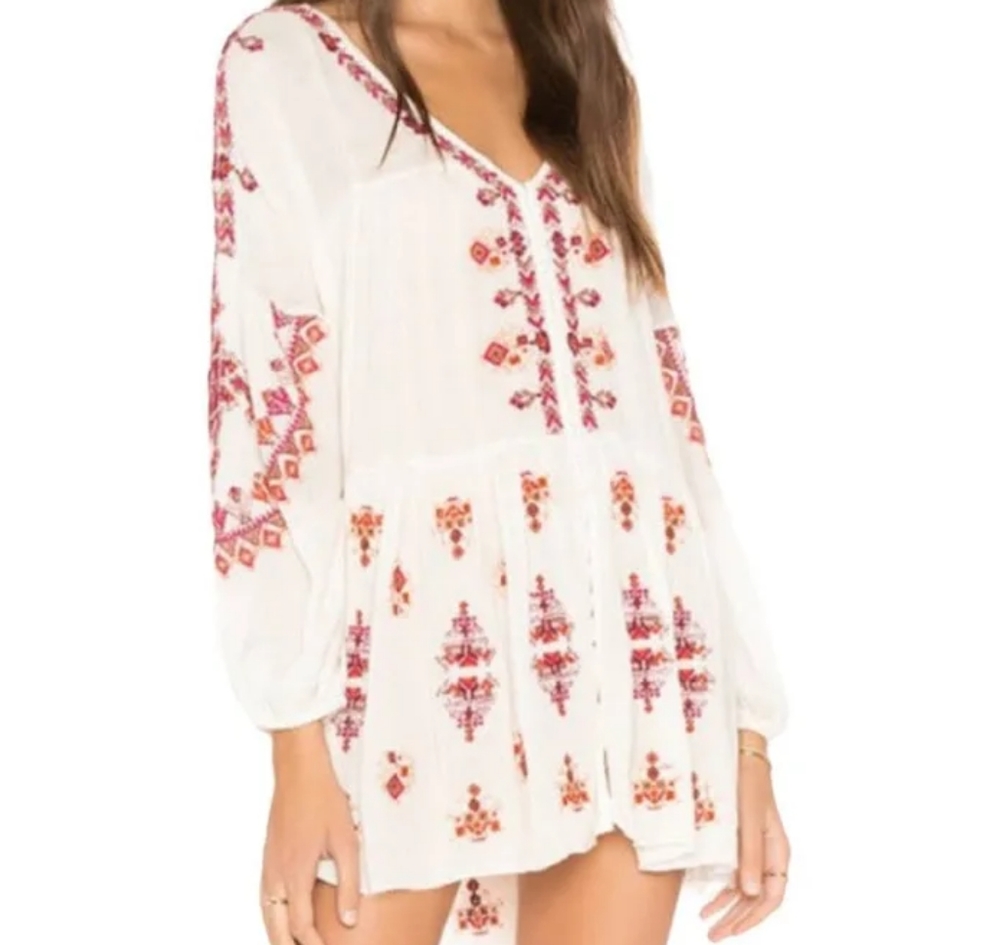 Free People Arianna Boho  Embroidery Tunic Top Small